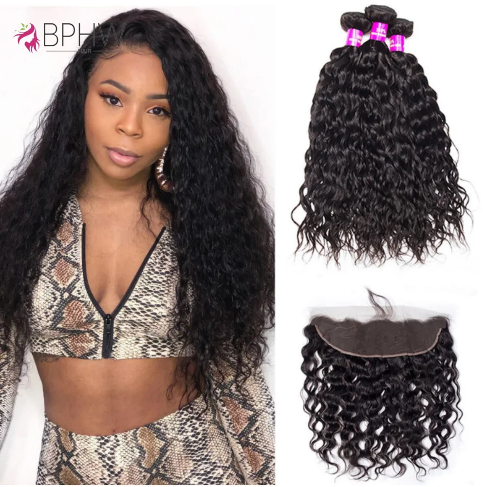 

Water Wave 100% Human Hair 3 Bundles With 13x4 HD Lace Frontal & 4x4 HD Closure And Bundles 100% Virgin Human Hair Natural Color