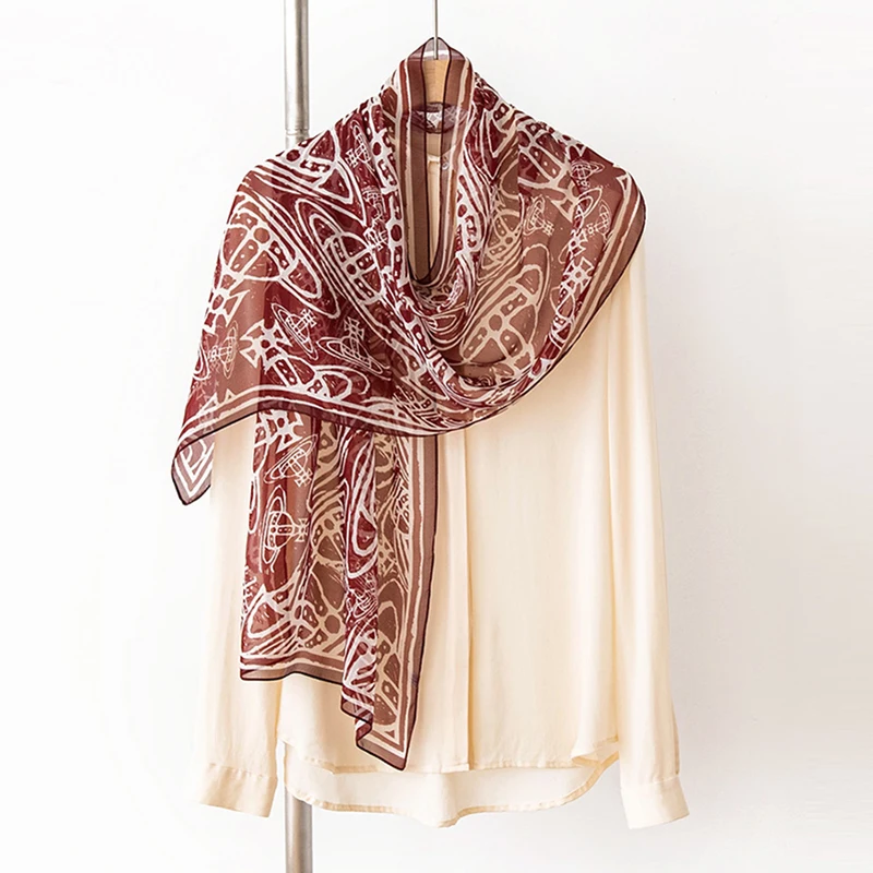 

Scarf Brown Silk Women Sun Protection Breathable Summer Long Neck Wrap Accessory For Beach Spring Holiday Luxury