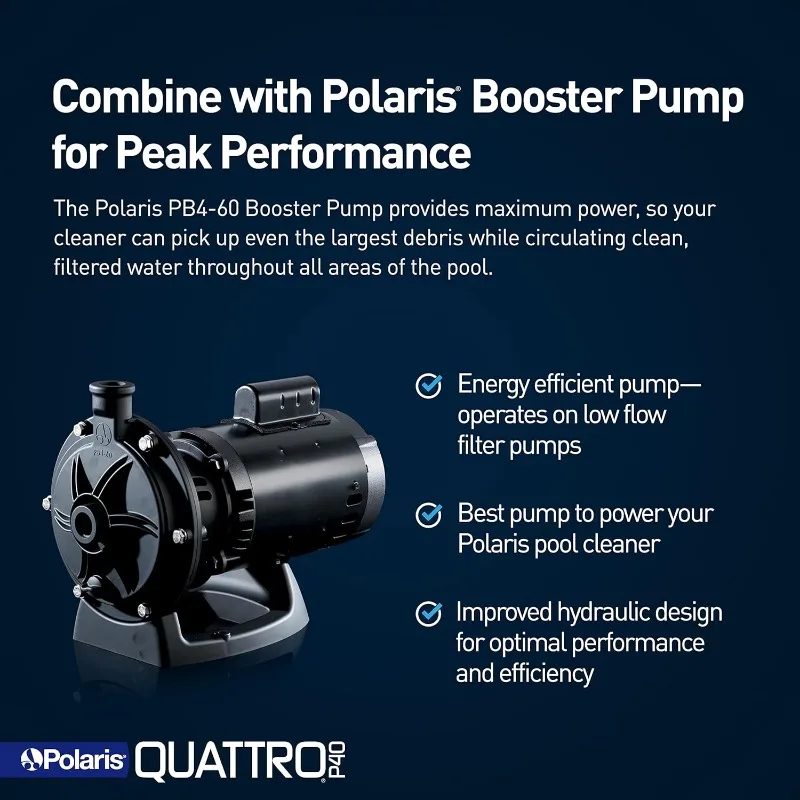 Polaris Quattro P40 Pressure Side Pool Cleaner for All In-Ground Pool Surfaces, Large-Capacity Dual Filtration Canister