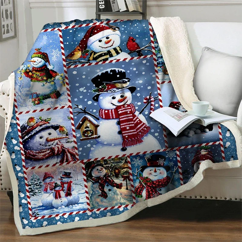 Plush Throw Blanket 3D Dreamlike Snowman Sherpa Blankets Adult New Year Gifts Christmas Travel Party Home Decoration Soft Quilts