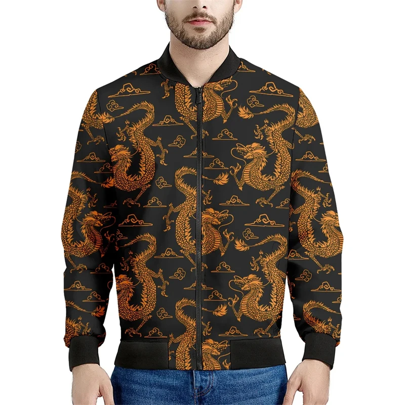 Chinese Dragon Print Zipper Hoodies Sweatshirts 3D Print Jackets For Men Casual Fashion Stand Collar Coat Jacket Tops Clothing
