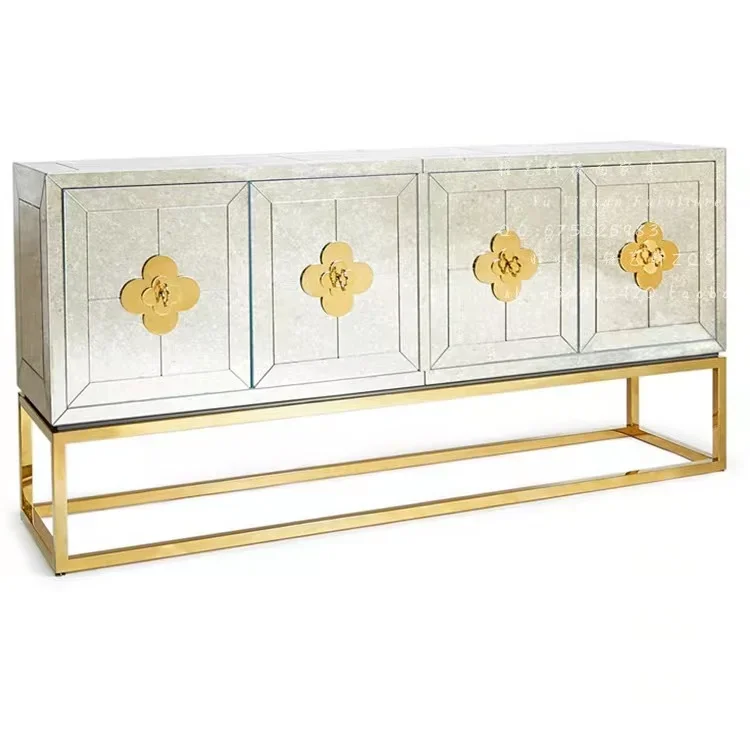 -Artist Luxury Jonathan Antiqued-mirrior Cabinet Gold Metal Base Handcrafted Sideboard