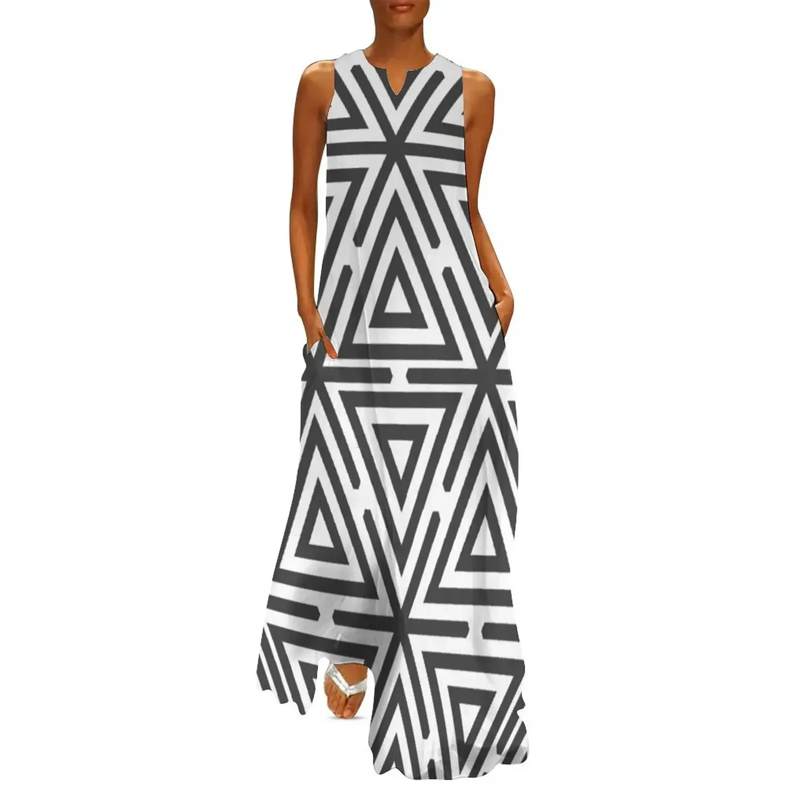 

Gray Triangles Tribal Pattern Long Dress Bride dresses elegant dress luxury women's party dress evening prom Clothing