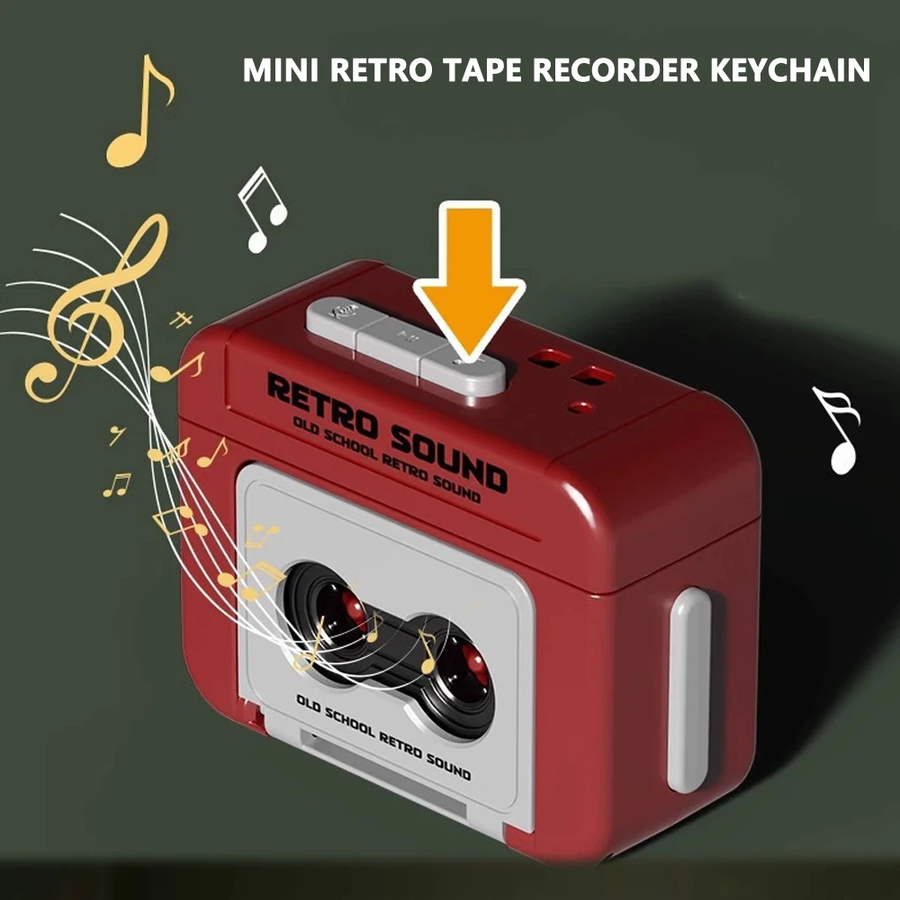 Multi-Functional Retro Tape Recorder Keychain, 15-Second Recording, Preloaded Music & Portable Design Cute Bag Ornament Gift