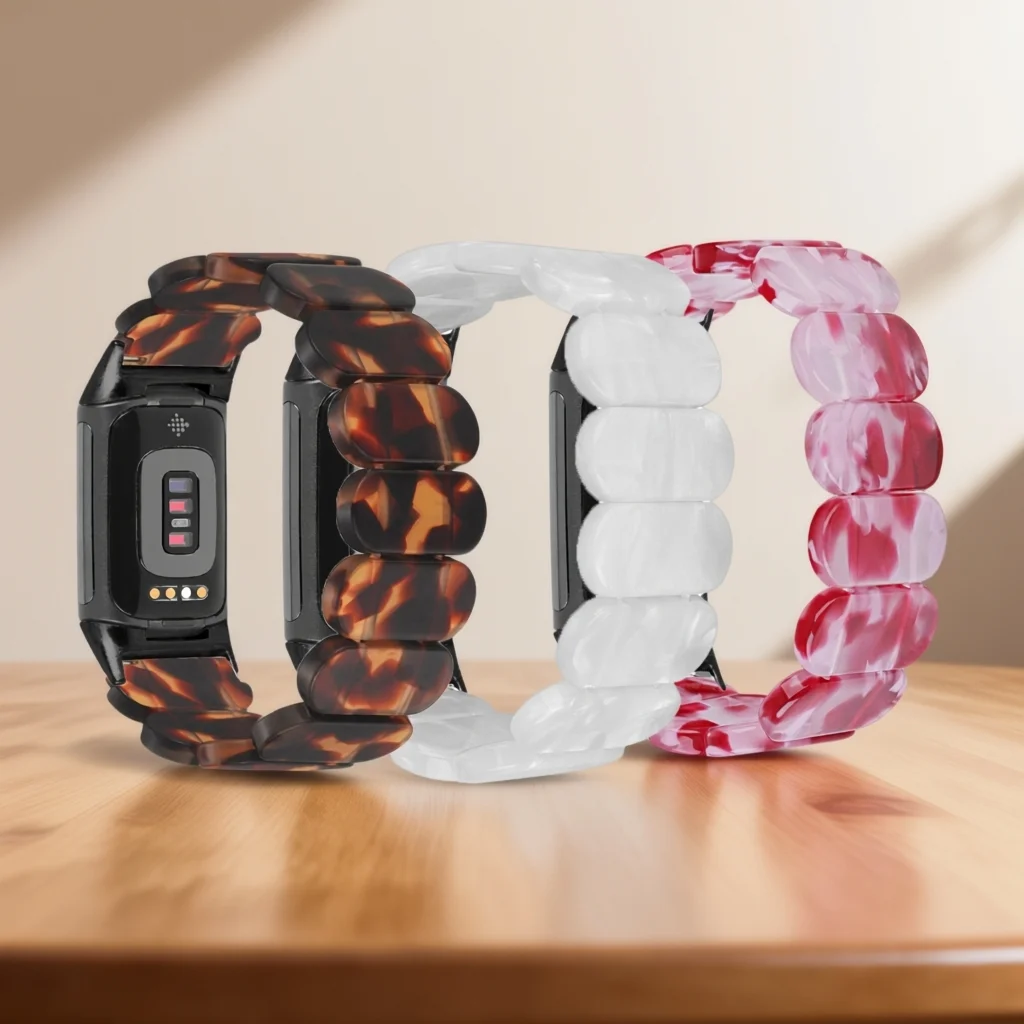 Correas elásticas de resina para Fitbit Charge5/Charge6, pulseras con cuentas de repuesto para Fitbit Charge6/5, accesorios para reloj inteligente