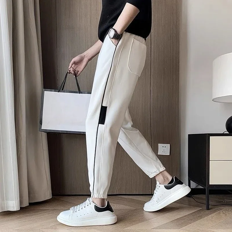 GELITAYIN Summer Thin Baggy Pocket Male Cropped Trousers Vintage Original Clothing Polyester Korean Style Y2k Fashion Men's Casu