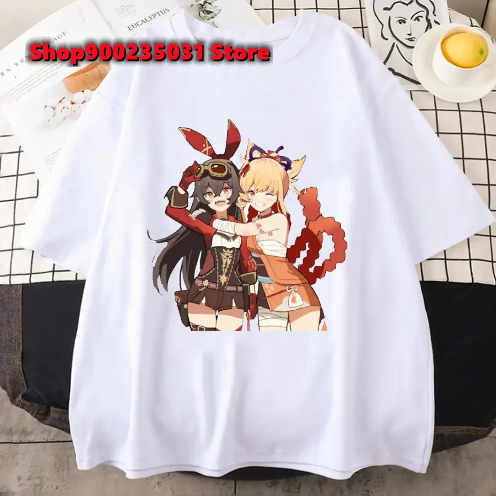

Naganohara Yoimiya Printing T-shirt Summer Round Neck Short Sleeve Women Game Genshin Impact Tshirt Streetwear Y2k Clothing Tops