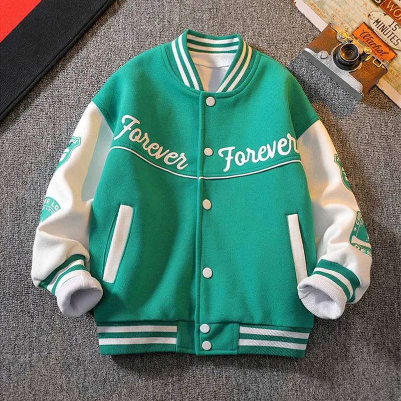 Autumn Boys Bomber Jacket Children Spring Letter Print Outerwear Kids Streetwear Varsity Baseball Uniform Coats 3-14 Years Old
