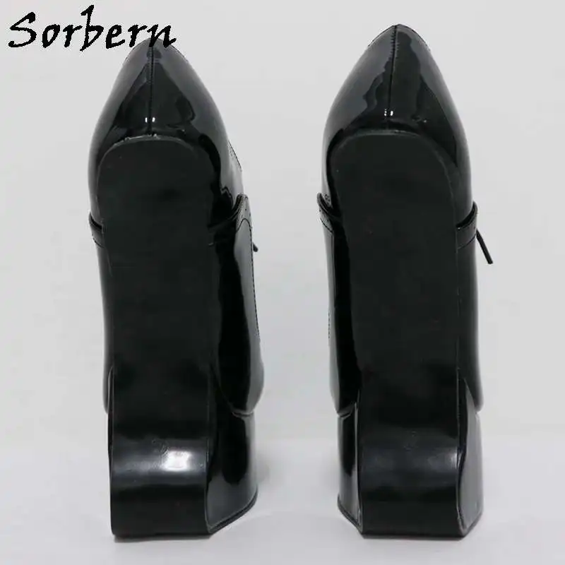 Sorbern Black Shiny Lace Up Bdsm Heelless Shoes 20cm High Heels Thick Platform Pump Patent Unisex Platform Shoes Plus Size 46