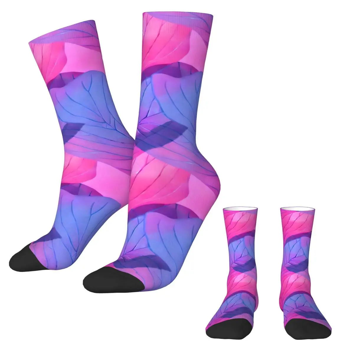 Beautiful Leaf Stockings Men Pink and Purple Socks Breathable Gothic Socks Autumn Outdoor Non Slip Graphic Socks Birthday Gift