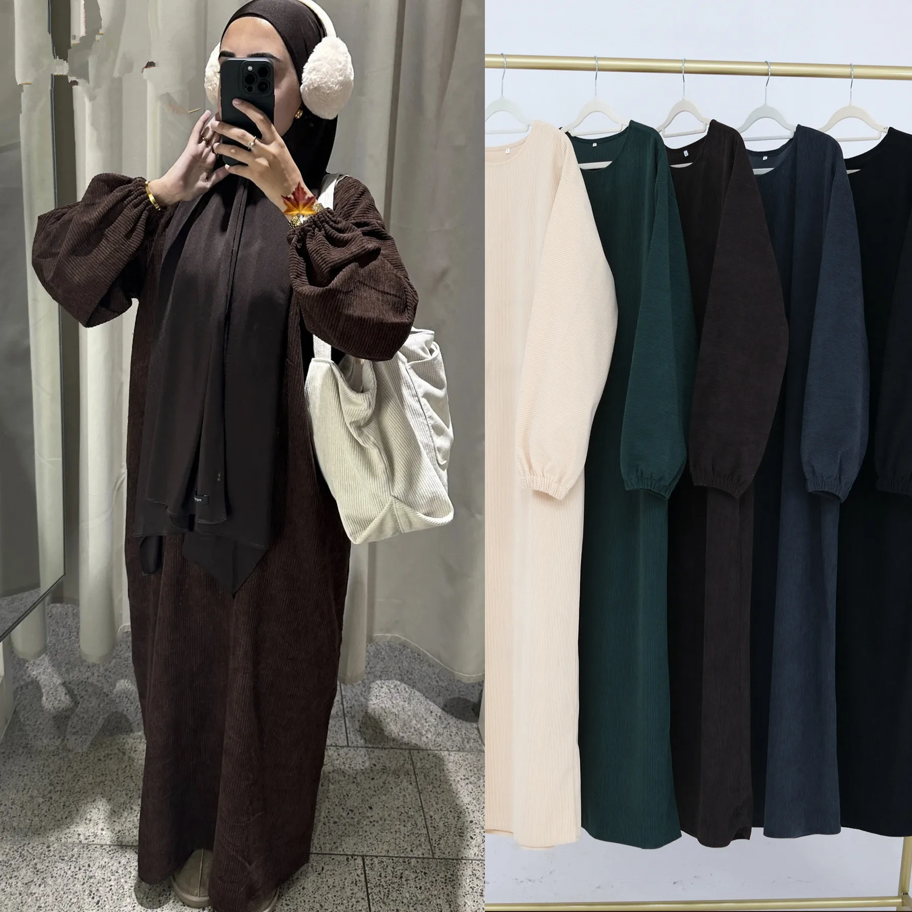 Corduroy Abayas for Women 2025 Ramadan Eid Jalabiya Dubai Kaftan Muslim Dress Islam Clothing Kebaya Arabic Robe Caftan Marocain