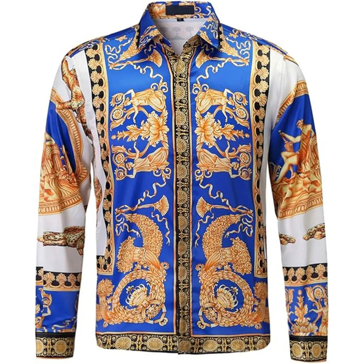 

2026 Men's European Retro Long Sleeve Shirt Baroque HD 3D Print Designer Shirt Wedding Performance Party Men's Clothing for You