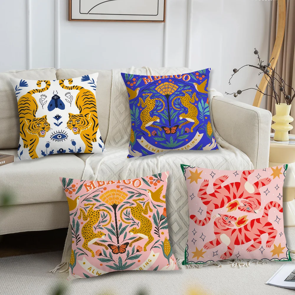 Fashion Leopard Art Tiger Symmetry Cushion Cover Comfortable Soft Pillow Case for Sofa Living Room Home Decor Protective Covers