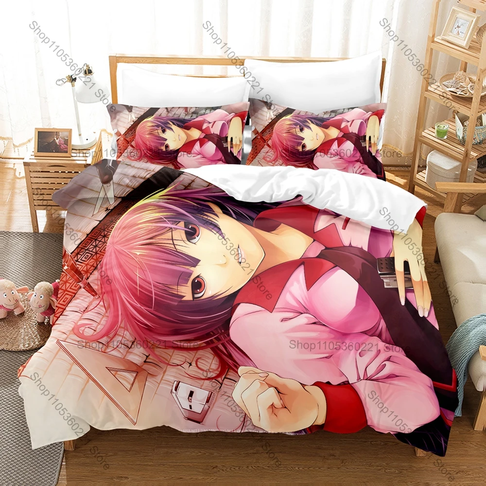 Cool Popular Light Novel Anime Monogatari Series Bedding Set 1 Duvet Cover + 2 Pillowcases HD Digital Print Bed Linen