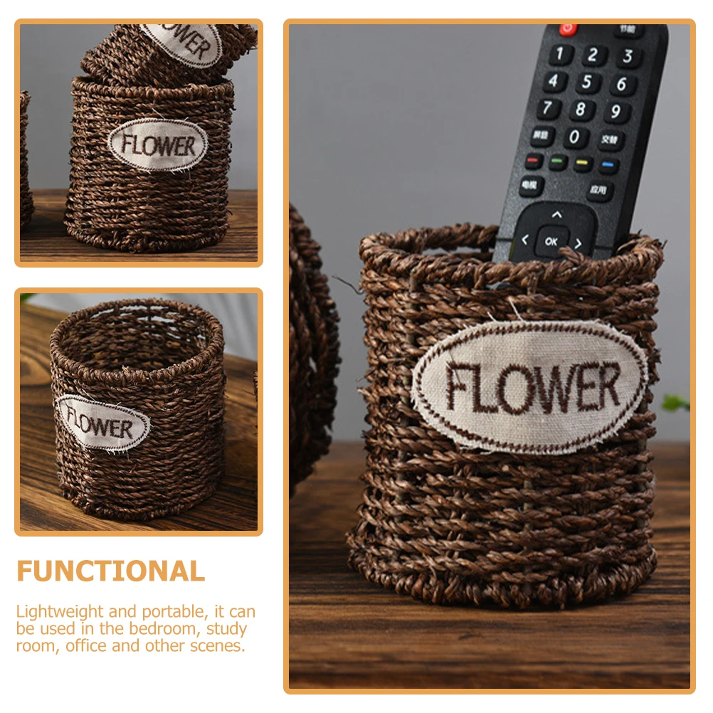 

Rattan Woven Pen Holder Desk ganizer Storage Cup Portable Makeup Brush Container Aesthetic Stationery Pencil Holder Lightweight