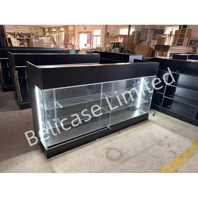 custom，Commercial Retail Store Supermarket Checkout Counter With Showcase Cashier Counter Glass Display Cabinet