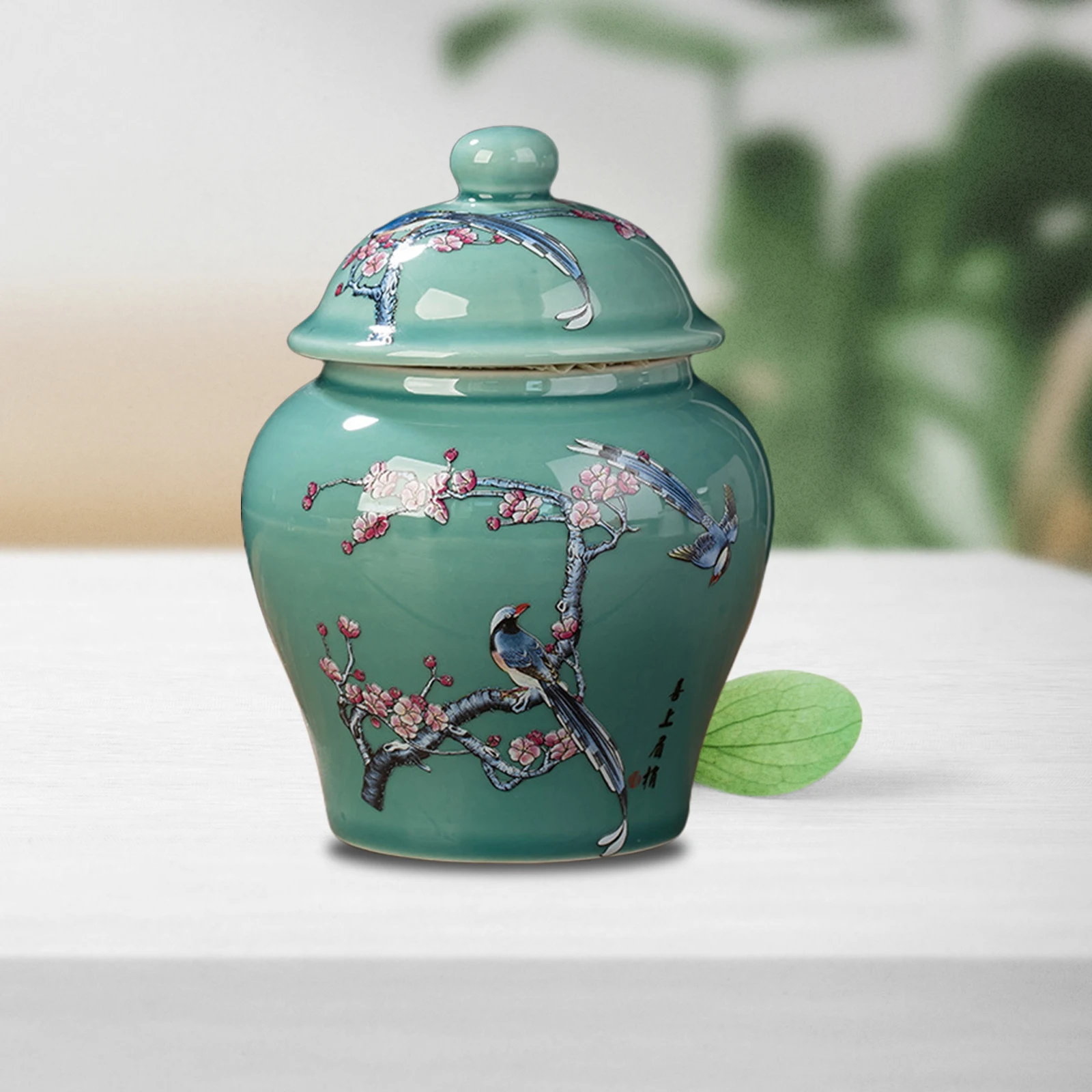 Ceramic Ginger Jar Gift Vintage Style with Lid Chinoiserie Chinese Vase for Home