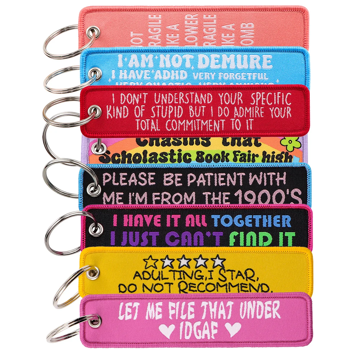 

Quote Phrase Word Embroidery Key Fob Colorful Key Tag For Cars Backpack Keychain Fashion Keyring Gift for Men Women Accessories