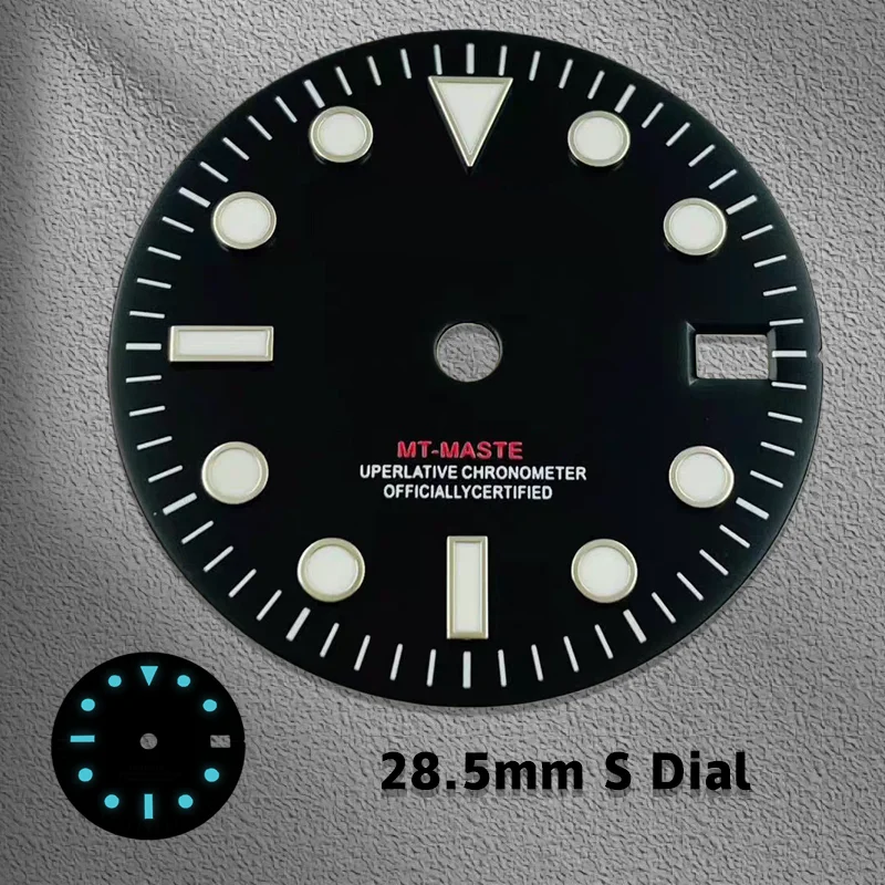 New NH34 Dial 28.5mm S Logo Compatible with NH34 Movement Blue-Green Luminous Watch Modification Parts