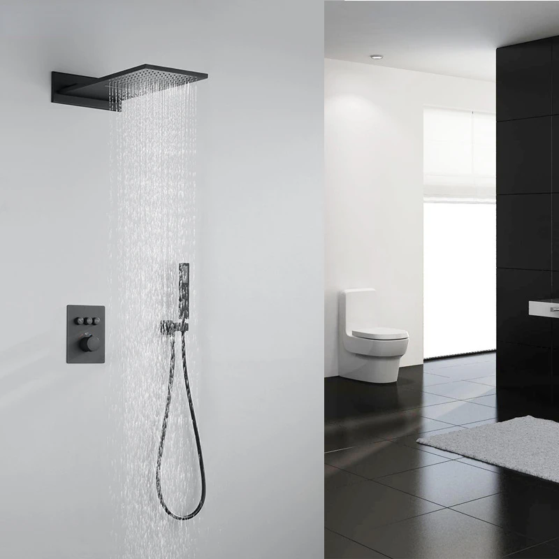 

Mike&Jake Matte black shower thermostatic constant shower mixer kit constant panel thermostatic wall shower 40 degree shower