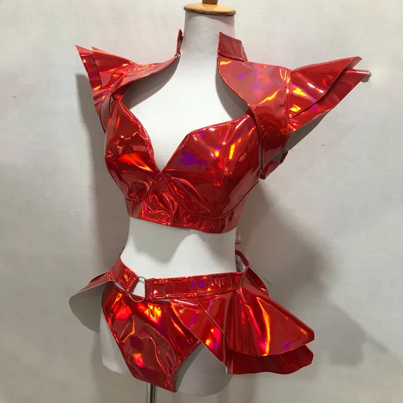 النساء جوجو ملابس رقص الليزر الأحمر تحلق أعلى السراويل حفلة الجاز الزي بار ملهى ليلي Dj Ds المرحلة القطب ملابس الرقص