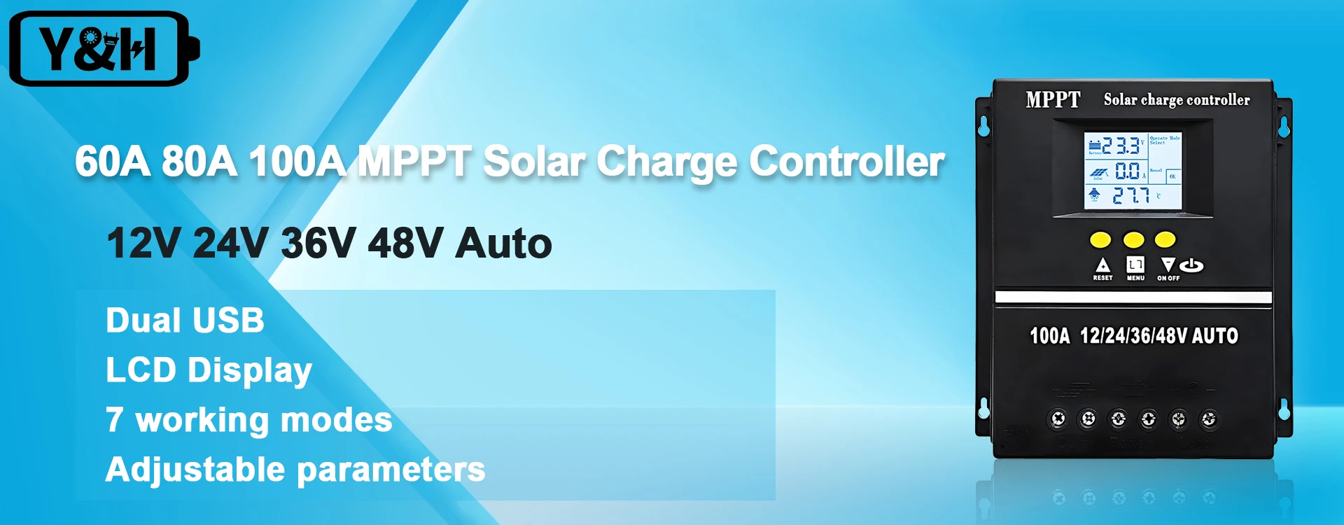 Y&H MPPT 60A 80A 100A Solar Charge Controller 12V 24V 36V 48V Battery Charging Smart Regulator for Lead Acid/Lithium Batteries
