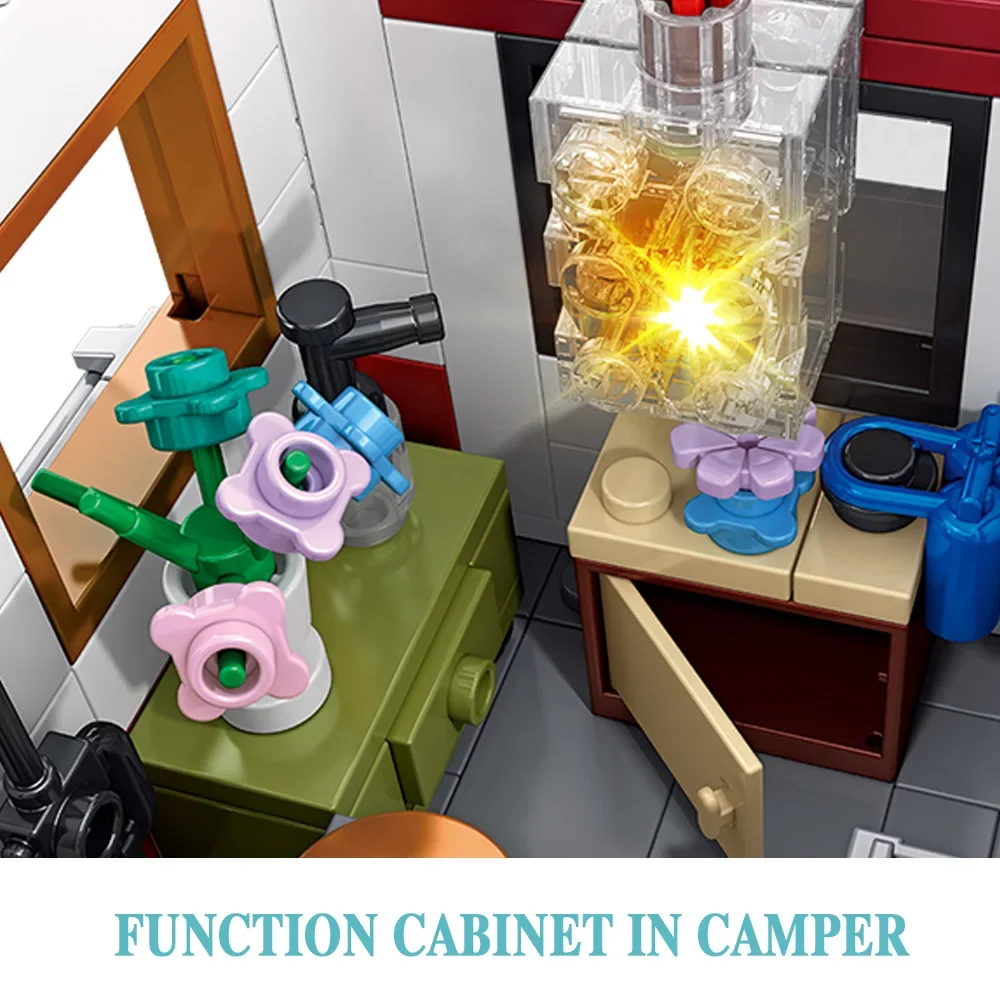 Moc técnico campista-van blocos de construção de iluminação led modelo tijolo para adolescentes e adultos natal/aniversários presente diy