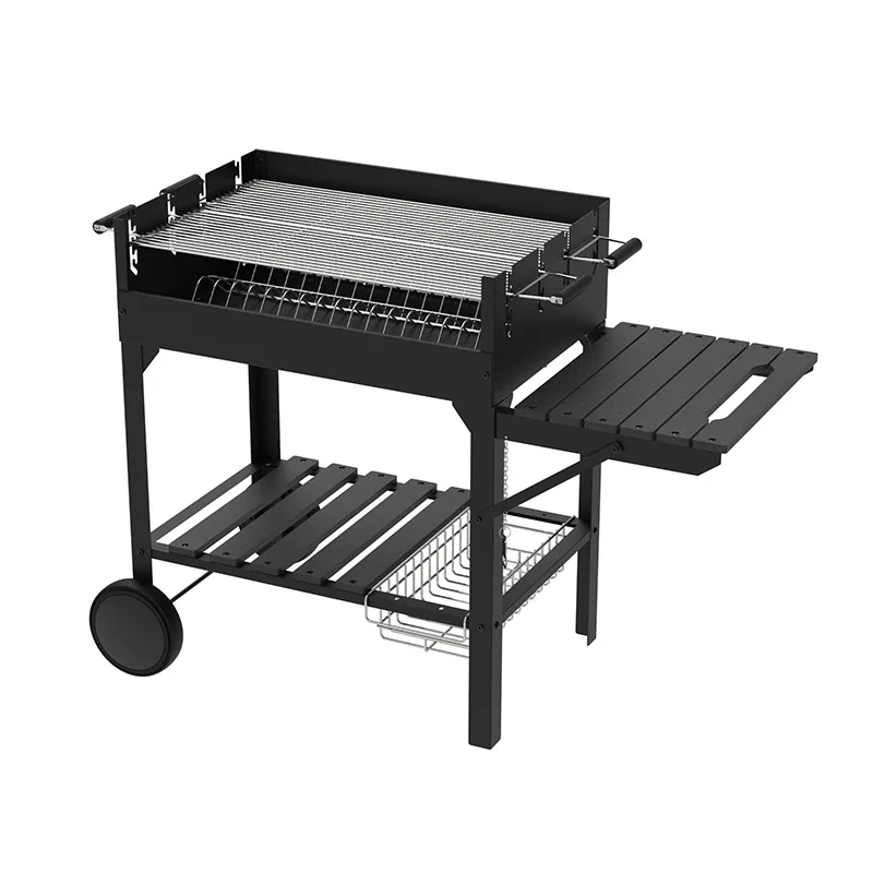 304 Stainless Steel BBQ Grill Multi Level Adjustable Outdoor Barbecue Cart Heavy Duty Large Trolley Charcoal Smoker