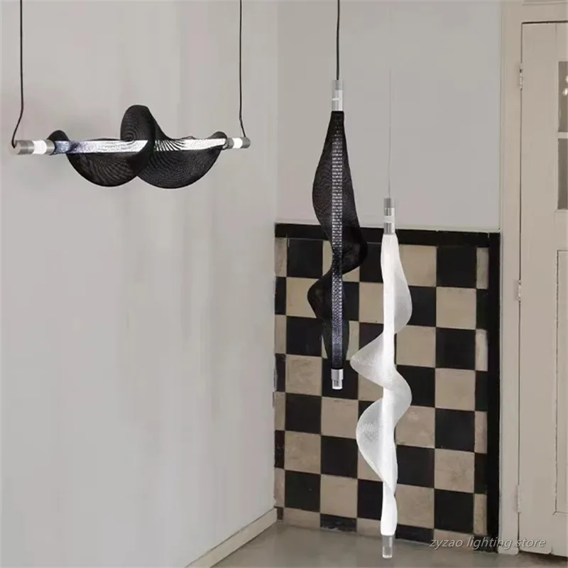 Designer Horizontale Led Anhänger Lampe Esszimmer Net Licht Nordic Lange Röhre PVC Licht Wohnkultur Foyer LED Küche Insel Licht