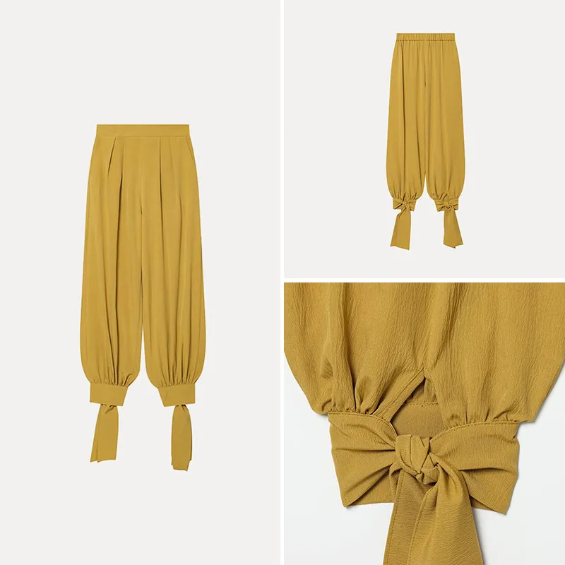 

High Waist Elastic Waist Knot Decorated Lantern Pants Women's Casual Style High Waist Summer 2026 Fashion Trend