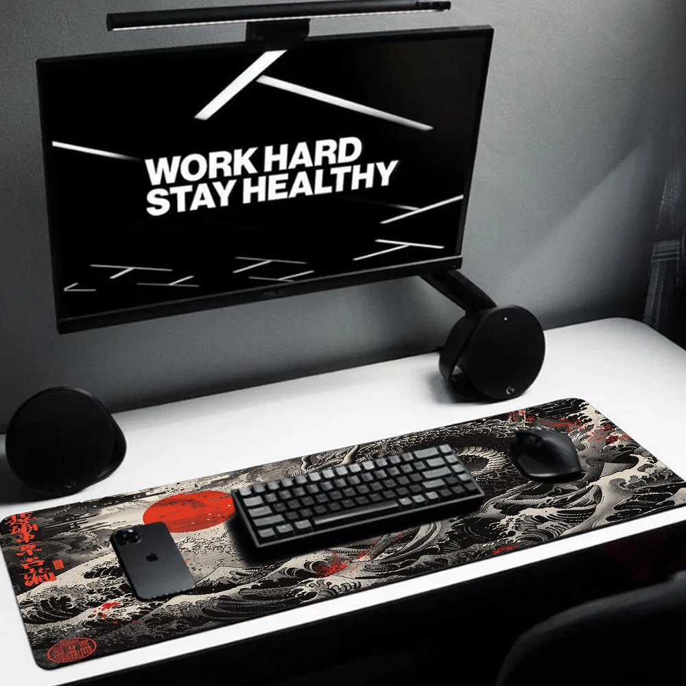 Mousepad Dragon Black and White Gamer Mouse Pad 1200x600 Xxl Gaming Desktop Accessories Japan Office Carpet 1000x500mm Keyboard