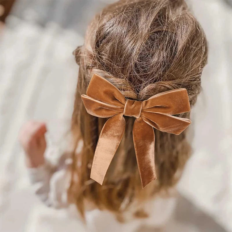 Vintage fita longa veludo arco presilhas para mulheres, simples moda cabelo clip, senhoras apertos, acessórios para o cabelo do casamento