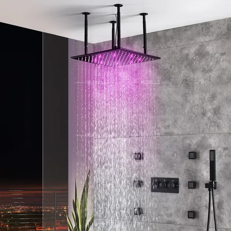 Bathroom European Shower Faucet Concealed 6 Way Shower Mixer Luxurious Wall Mount Ceiling Shower Set