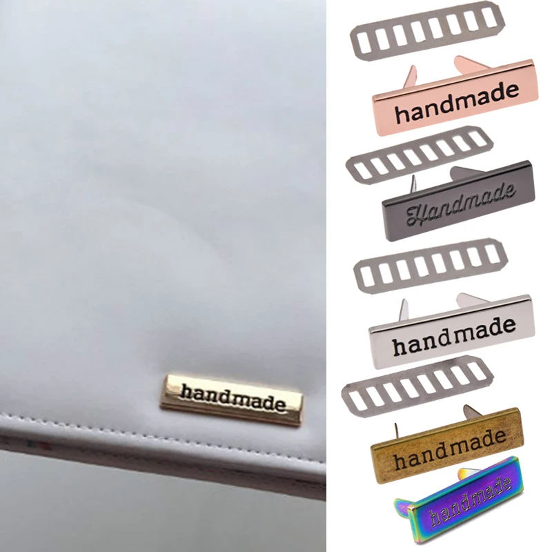 10pcs Diy Handmade Bag Metal Labels Sewing Hats Handcrafts Label Mark Rectangle Trendy Clothes Luggage Accessories Brand Label