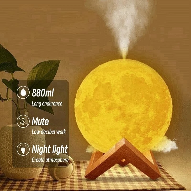 

880ML Moon Lamp Humidifier Simulation 3D Moon Night Light Ultrasonic Air Humidifier Dimmable USB Humidificador Mist Maker