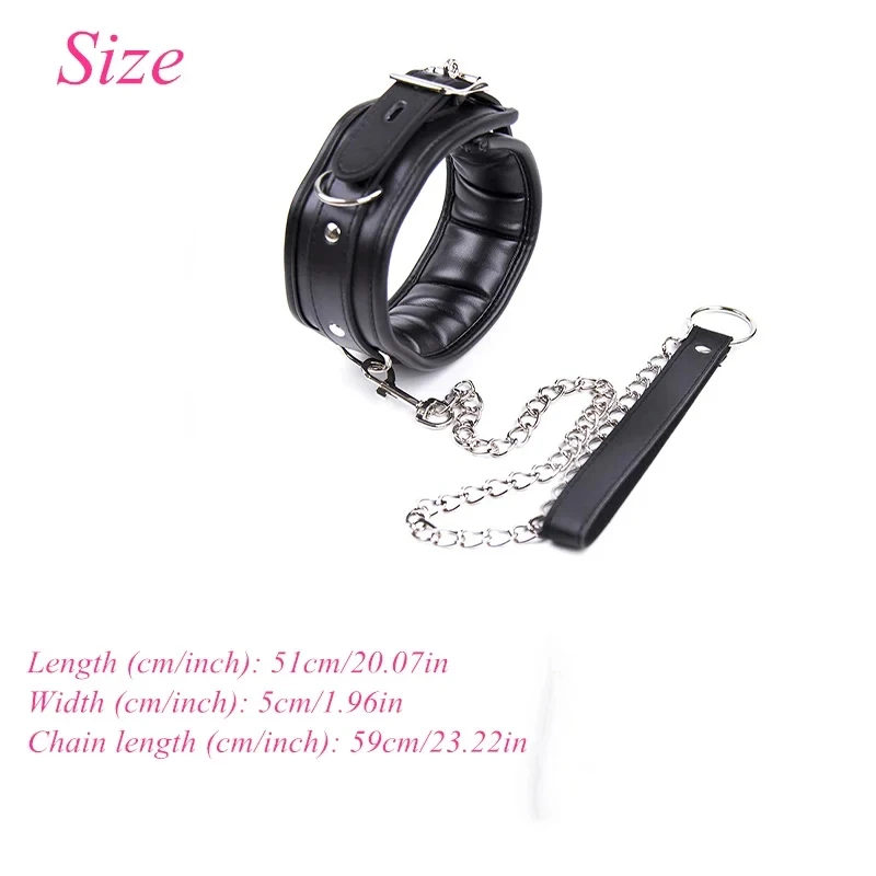 BlackWolf Sexy Leather-Trimmed Sponge Collars With Leash BDSM Bondage Fetishs Collar Adult Lingerie Sex Accessories For Woman