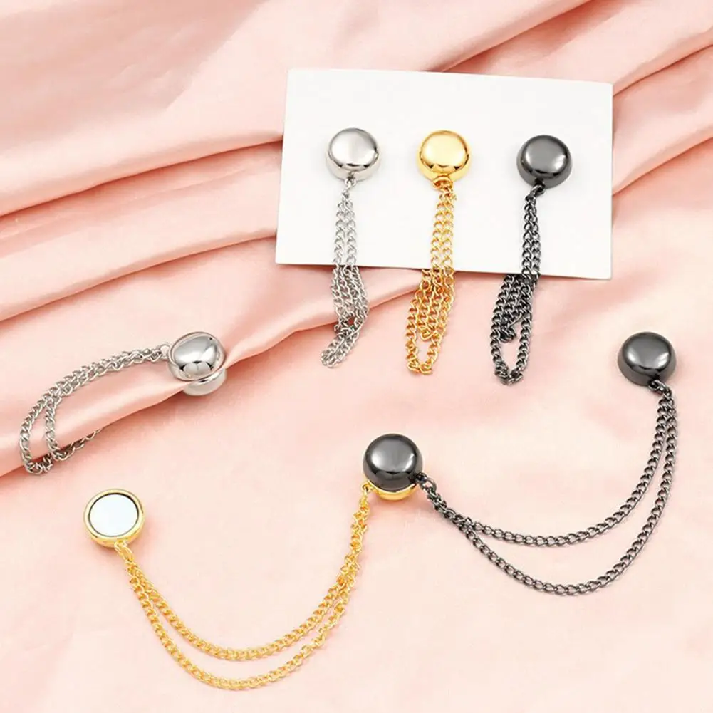 2Pcs Multi-Function Magnetic Clothing Clip with Chain Metal Buttons Clip for Shirts Scarf Trouser Legs Cuff Fixing Magnet Pin