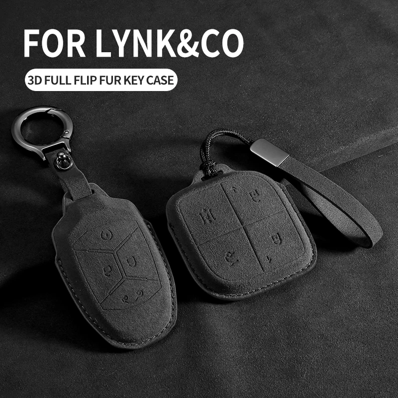 

Car Key Case Cover for LYNK&CO 08 2022 2023 2024 LYNK CO 08 for LYNKCO 01 02 03 05 06 09 Suede Auto Key Fob Holder Keychain