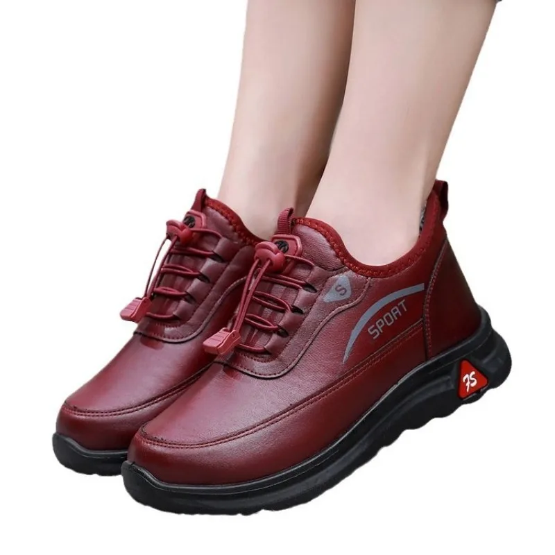Zapatos informales de invierno para mujer, impermeables, con forro polar, de fácil calzado, con cordones elásticos, suela gruesa y diseño cálido, ideales para caminar.