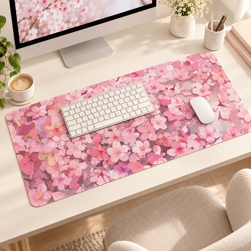 Mouse Pad Allover Pink Sakura Gamer printon demand Home HD Mousepad XXL keyboard pad Mechanical Keyboard Pad Carpet PC Table Mat