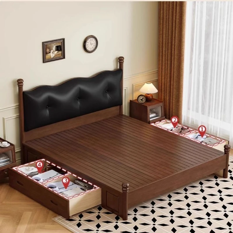 

Nordic medieval solid wood bed 1.5 small apartment modern 1.8 double bed French retro soft bag bed master bedroom simple