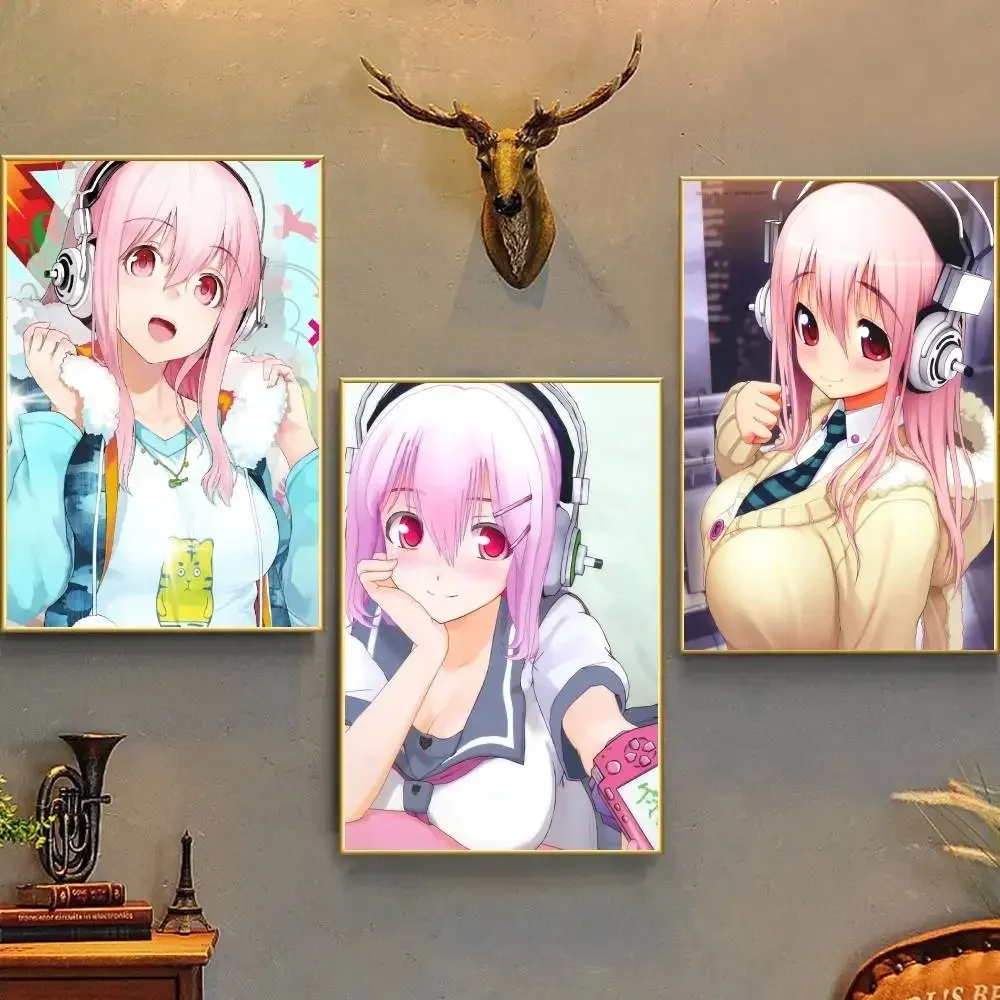 Anime S-Super Sonico Manga Poster Self-Adhesive Wall Art For Living Room Bedroom No Fade Modern Home Decor Stickers