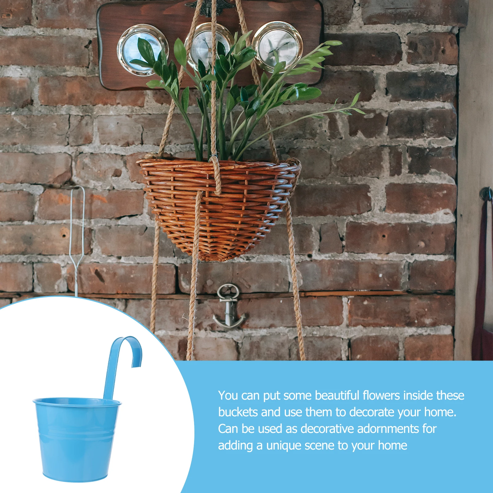 

2 pcs Mini Hanging Buckets Tinplate Flower Pots Balcony Garden Decor Plant Baskets Durable Structure Bright Color Fade Resistant