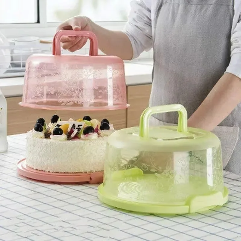 Portable Cake Box with Handle Dust-proof Baking Pastry Storage Box Transportation Cake Rack