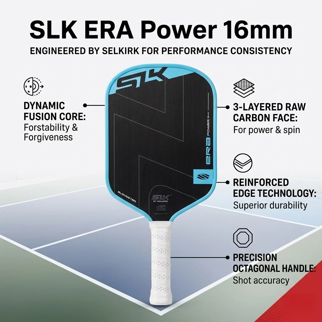 

Selkirk ERA 16mm Raw Carbon Fiber Pickleball Paddle USAP Approved Professional High Spin Control Dynamic Fusion Core Racket