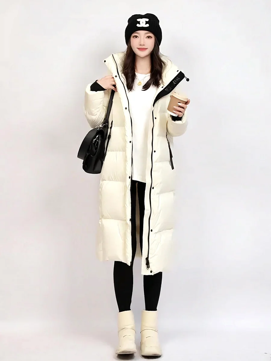 

Новинка зимы: Женское длинное белое пуховое пальто с молнией, ультратеплое, для повседневной носки, в стиле кэжуал