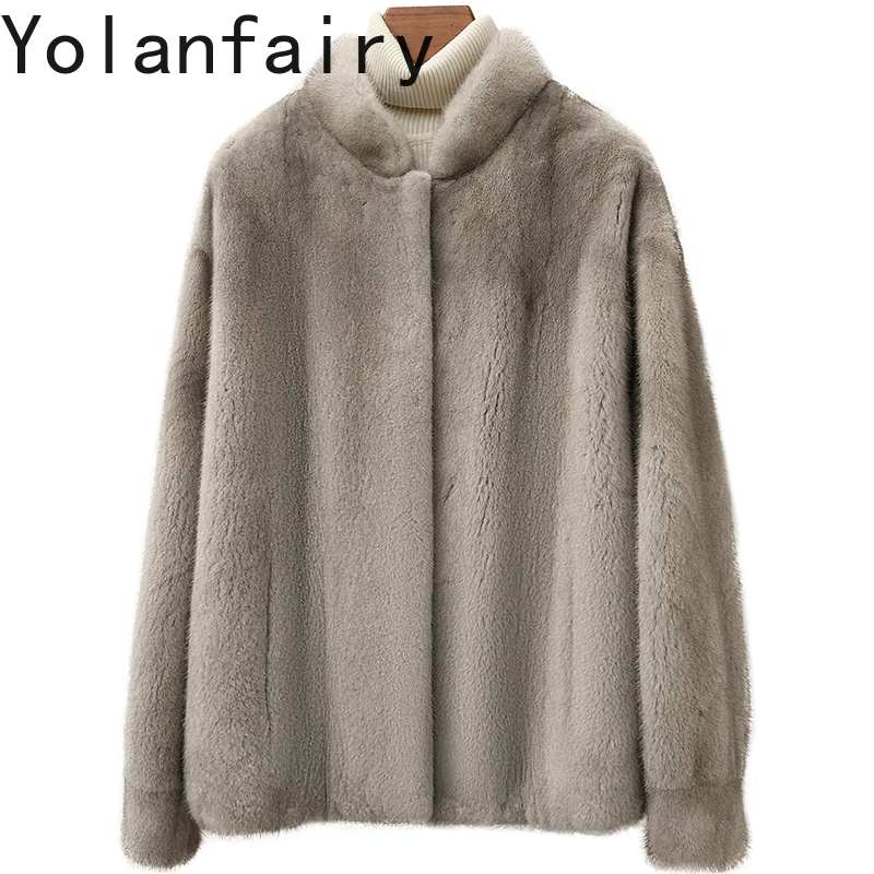 

YOLANFAIRY Natural Fur Coat Woman Real Whole Mink Fur Jackets for Women Autumn Winter Luxury Long Sleeve Fur Coats Short Outwear