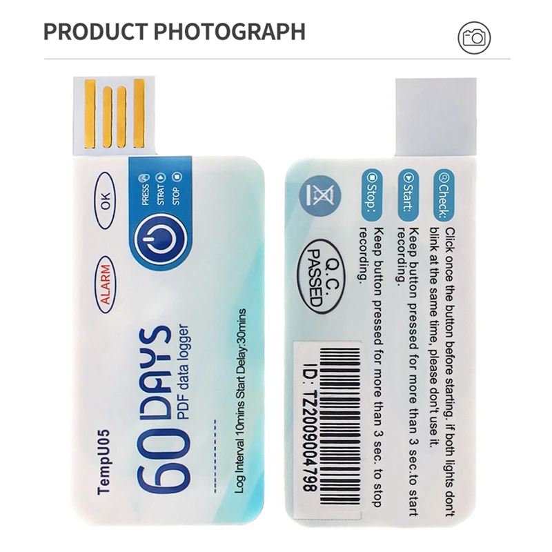 【NOVO】10 Pçs/lote Tempu05 Registrador de Dados de Temperatura Único Uso 60 Dias Relatório PDF Porta USB Registrador de Dados USB