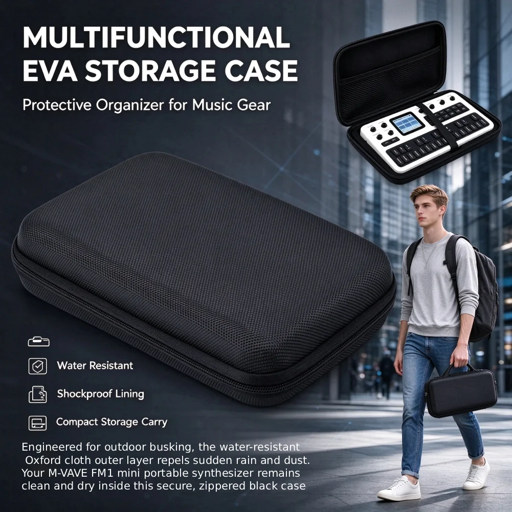 For M-VAVE FM-1 Synthesizer Hard EVA Carrying Case Shockproof Water Resistant Oxford Cloth Travel Storage Bag Protective Case