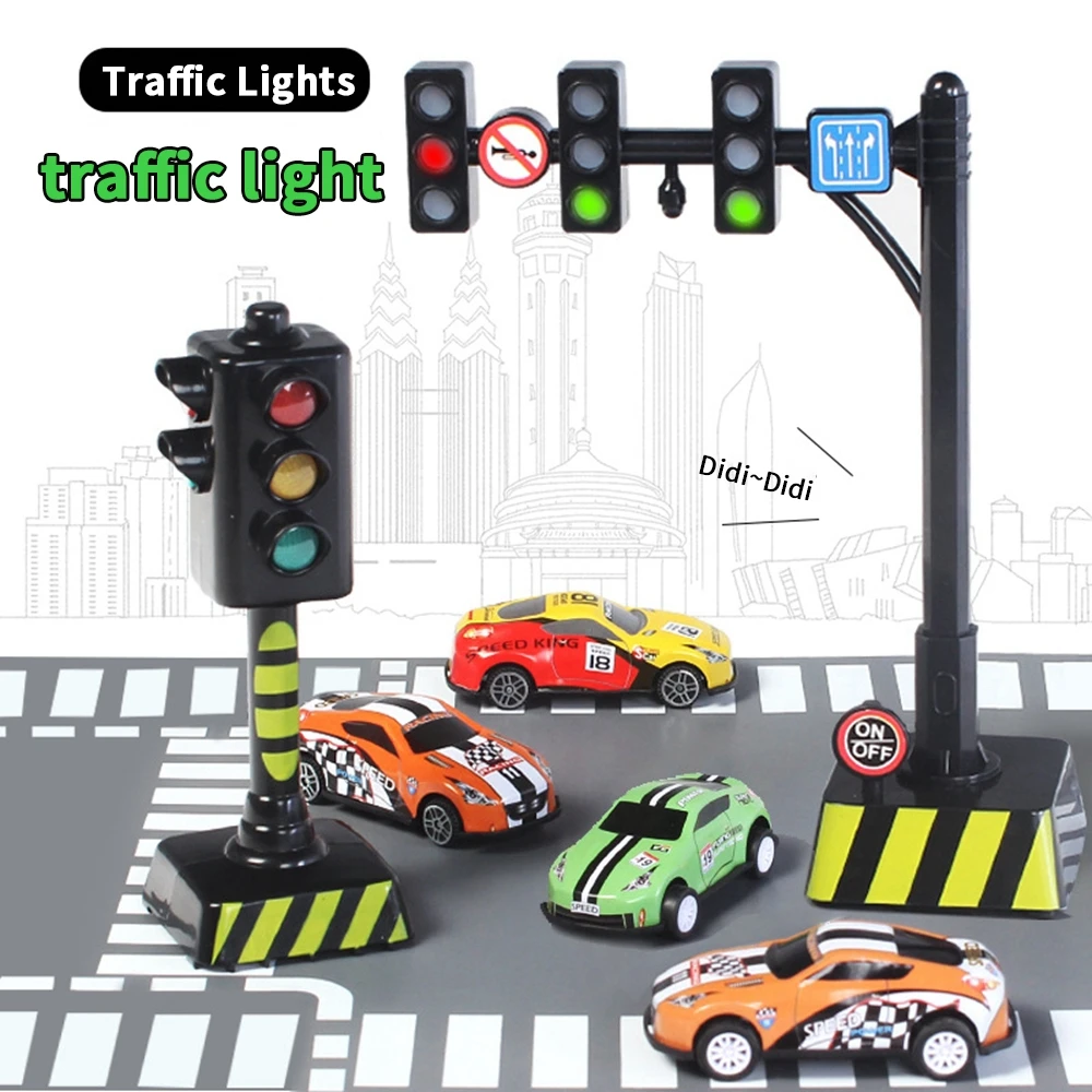 Traffic Signal Light Model Child Toddlers Early Safety Educational Toy Mini LED Lamp Street Train Railway Scenes Building Kits